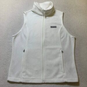Columbia Fleece Vest Women's Large Petite White Full Zip Sleeveless Jacket Cozy